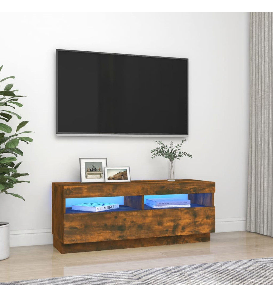 Meuble TV avec lumières LED chêne fumé 100x35x40 cm