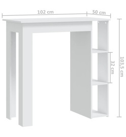 Table de bar avec étagère Blanc 102x50x103,5 cm Aggloméré