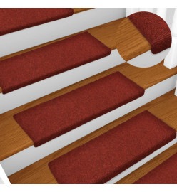 Tapis d'escalier 15 pcs Tissu aiguilleté 65x21x4 cm Rouge