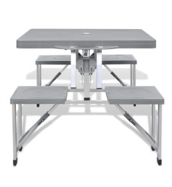 Jeu de table de camping pliable avec 4 tabourets Aluminium gris clair