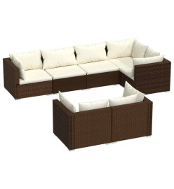 Salon de jardin 7 pcs avec coussins Marron Résine tressée