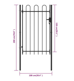 Portillon simple porte avec dessus arqué Acier 1x1,5 m Noir