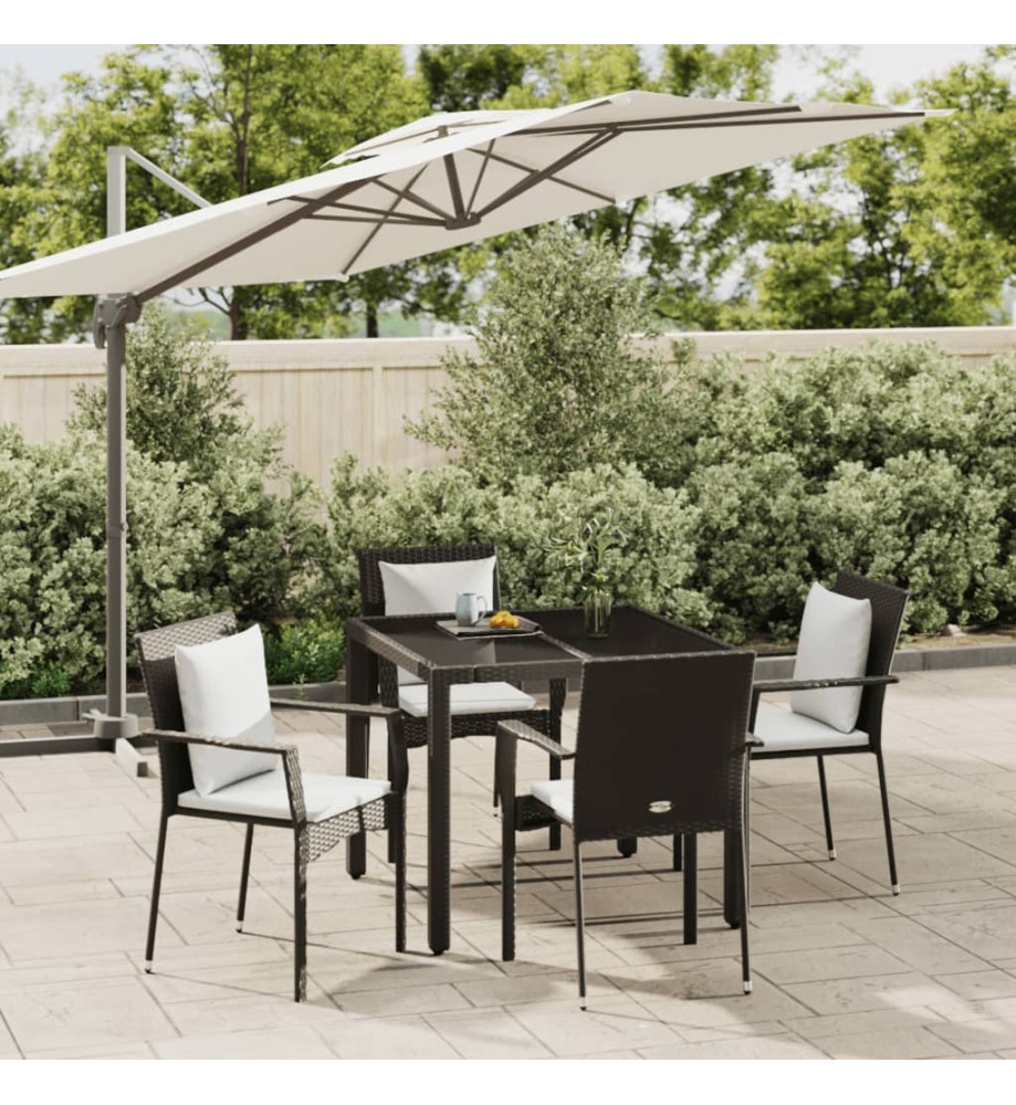 Mobilier à dîner de jardin et coussins 5pcs Noir Résine tressée