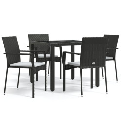 Mobilier à dîner de jardin et coussins 5pcs Noir Résine tressée