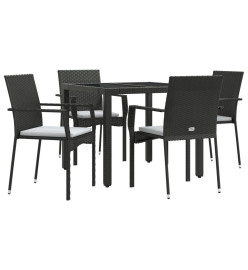 Mobilier à dîner de jardin et coussins 5pcs Noir Résine tressée