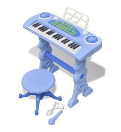 Clavier jouet d'enfants et tabouret/microphone 37 touches Bleu