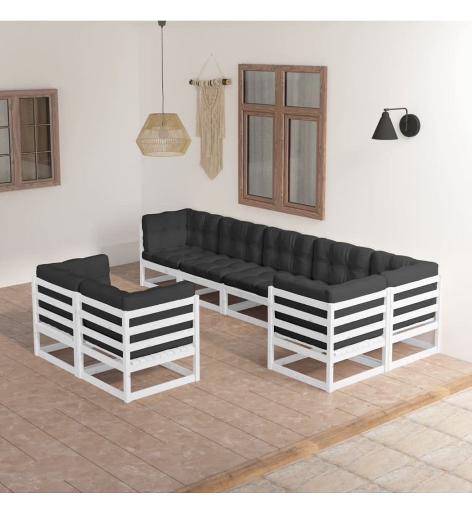 Salon de jardin 8 pcs avec coussins Bois de pin massif Salon de jardin 8 pcs avec coussins Bois de pin massif