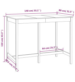 Table de bar Gris 140x80x110 cm Bois massif de pin