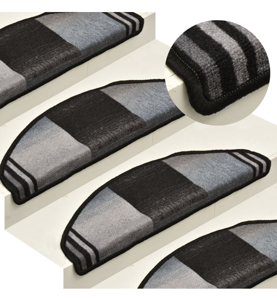 Tapis d'escalier autocollants 15 pcs Noir et gris 65x21x4 cm