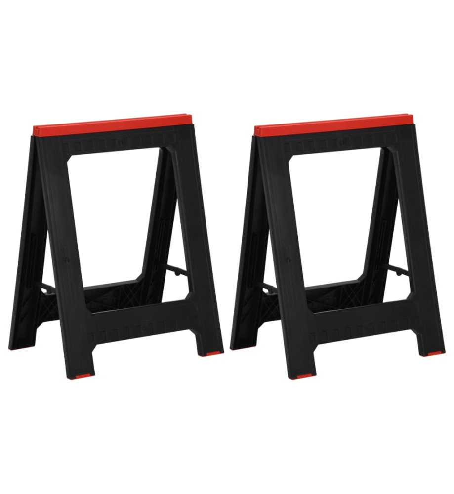 Tréteaux de travail pliables 2 pcs PP Noir et rouge 350 kg