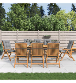 Chaises de jardin inclinables et coussins lot de 8 teck solide