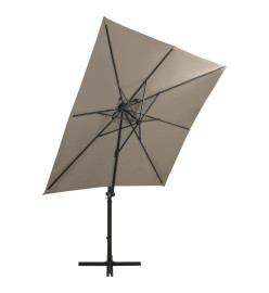 Parasol déporté avec mât et lumières LED Taupe 250 cm