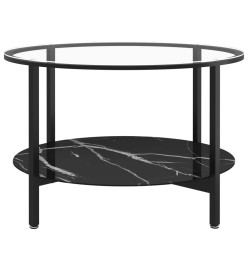 Table à thé Noir et marbre noir 70 cm Verre trempé