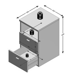 FMD Table de chevet avec 2 tiroirs et étagère ouverte Gris lave
