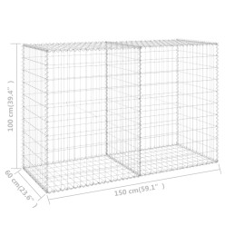 Mur en gabion avec couvercles Acier galvanisé 150x60x100 cm