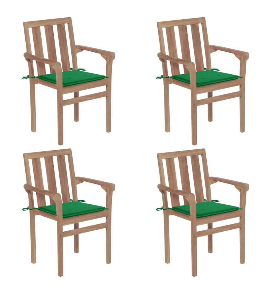 Chaises de jardin empilables avec coussins 4 pcs Teck solide