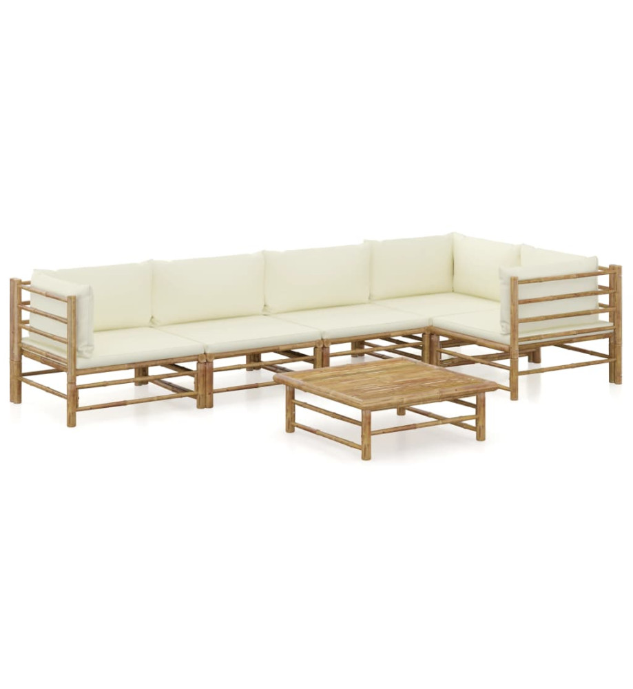 Salon de jardin 6 pcs avec coussins blanc crème Bambou Salon de jardin 6 pcs avec coussins blanc crème Bambou