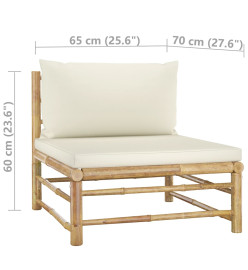 Salon de jardin 6 pcs avec coussins blanc crème Bambou