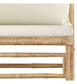 Salon de jardin 7 pcs avec coussins blanc crème Bambou