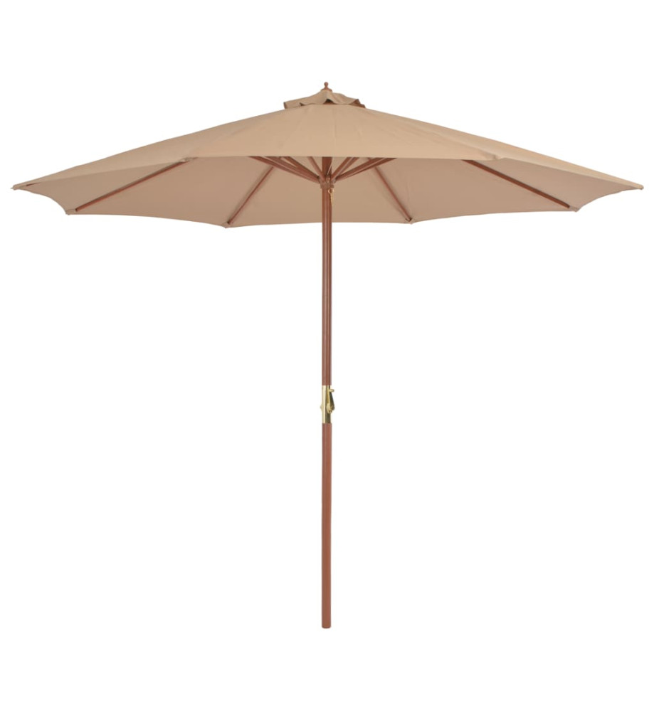 Parasol d'extérieur avec mât en bois 300 cm Taupe