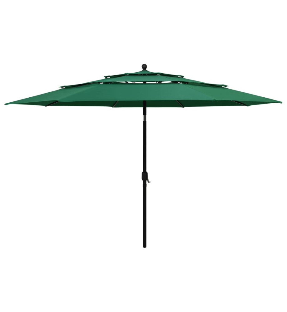 Parasol à 3 niveaux avec mât en aluminium Vert 3,5 m