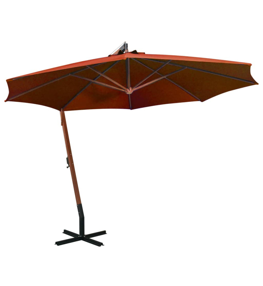 Parasol suspendu avec mât Terre cuite 3,5x2,9 m Bois de sapin