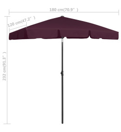 Parasol de plage rouge bordeaux 180x120 cm