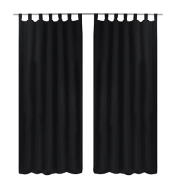 2 pcs Rideau à Passant Micro Satin Noir 140 x 225 cm