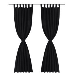 2 pcs Rideau à Passant Micro Satin Noir 140 x 225 cm