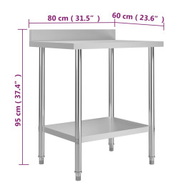 Table de travail de cuisine avec dosseret 80x60x93 cm Inox