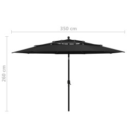 Parasol à 3 niveaux avec mât en aluminium Noir 3,5 m