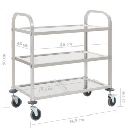 Chariot de cuisine à 3 niveaux 96,5x55x90 cm Acier inoxydable