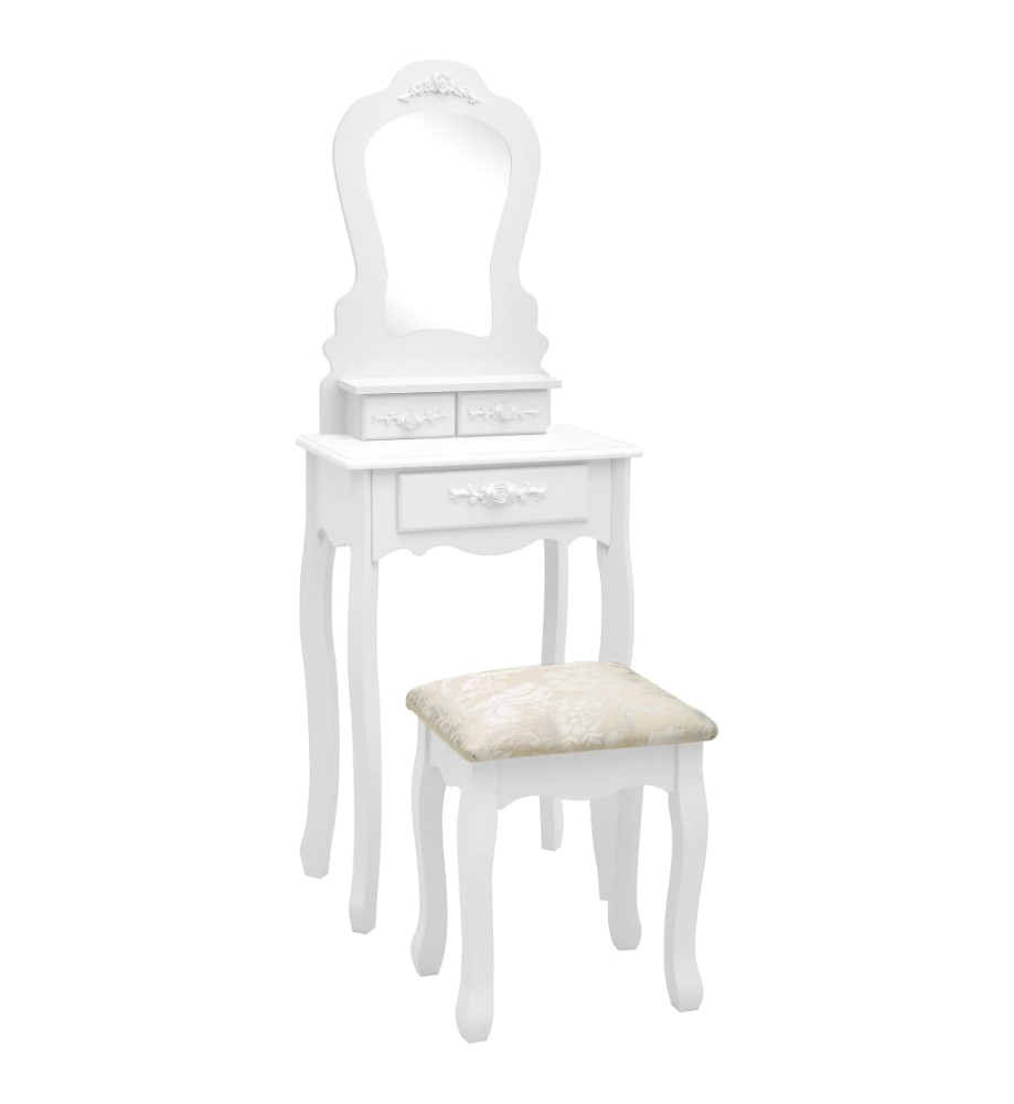 Ensemble de coiffeuse avec tabouret Blanc 50x59x136cm Paulownia