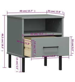 Table de chevet avec pieds en métal Gris Bois pin massif OSLO