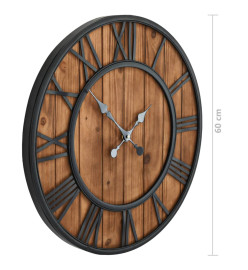 Horloge murale vintage à quartz Bois et métal 60 cm XXL