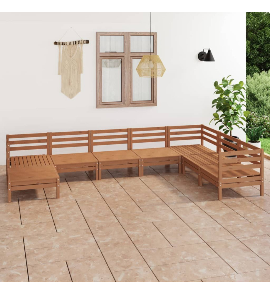 Salon de jardin 8 pcs Bois de pin massif Marron miel