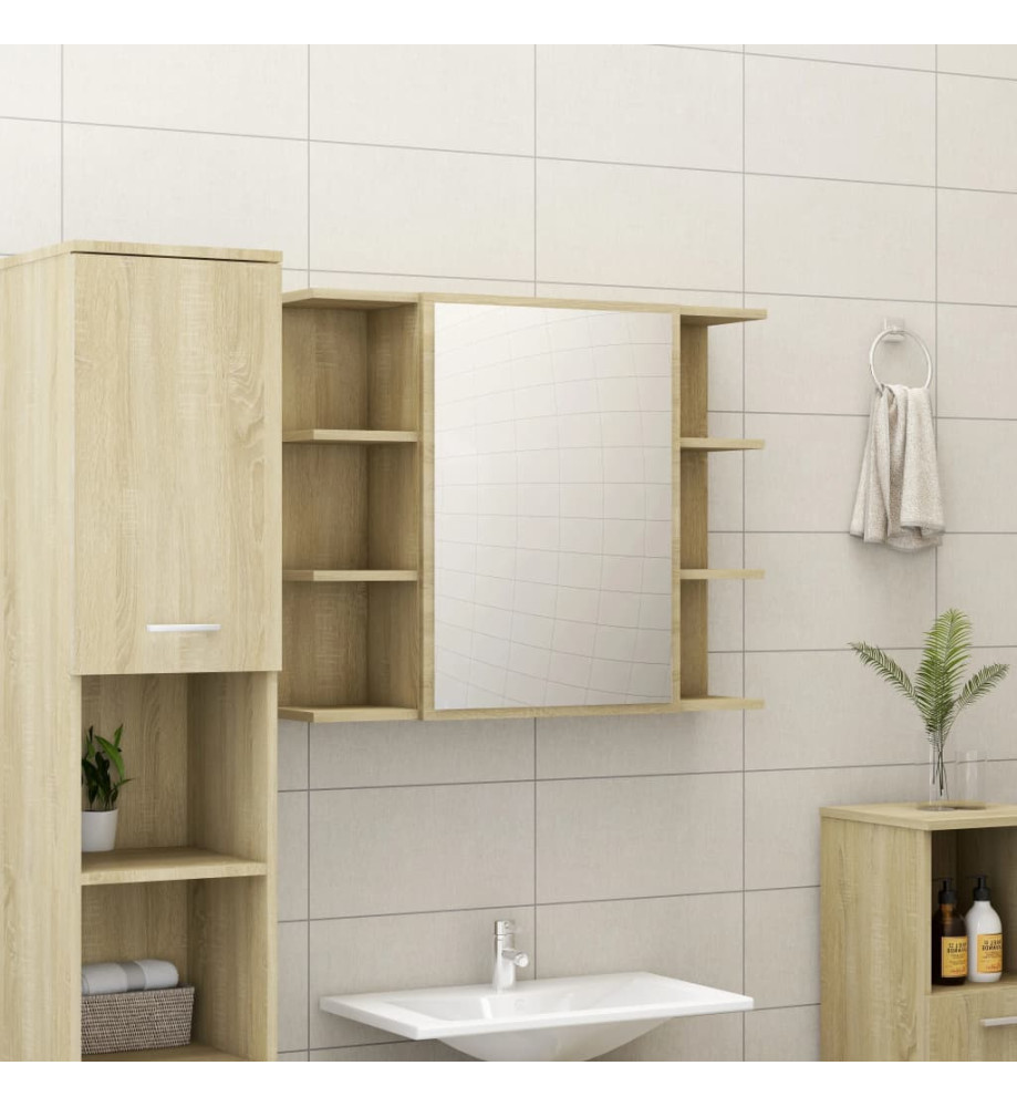 Armoire à miroir de bain Chêne sonoma 80x20,5x64 cm Aggloméré