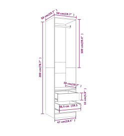 Armoire avec tiroirs Chêne fumé 50x50x200 cm Bois d'ingénierie