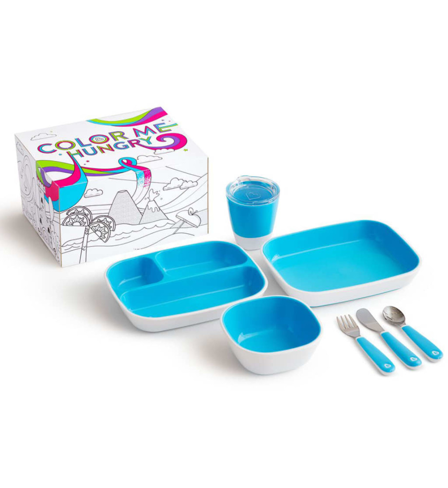 Munchkin Ensemble de vaisselle à manger 7 pcs Color Me Hungry Bleu