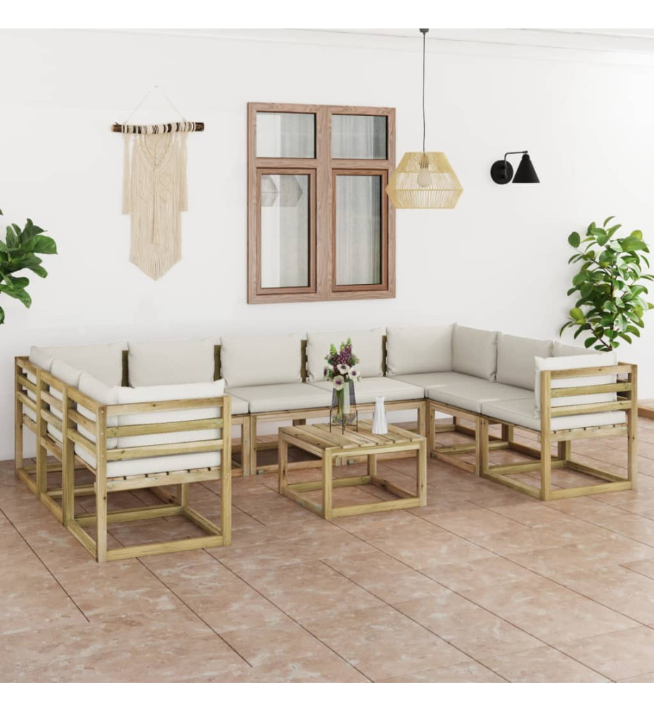 Salon de jardin 10 pcs avec coussins bois de pin imprégné Salon de jardin 10 pcs avec coussins bois de pin imprégné