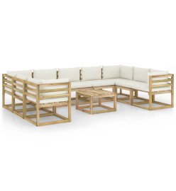 Salon de jardin 10 pcs avec coussins bois de pin imprégné