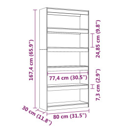 Bibliothèque/Séparateur de pièce Gris 80x30x167,4 cm Pin solide