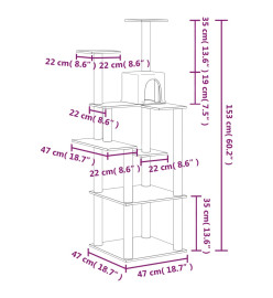 Arbre à chat avec griffoirs en sisal Crème 153 cm