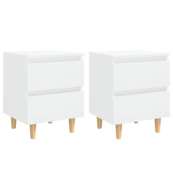 Tables de chevet pieds en pin 2 pcs Blanc brillant 40x35x50 cm