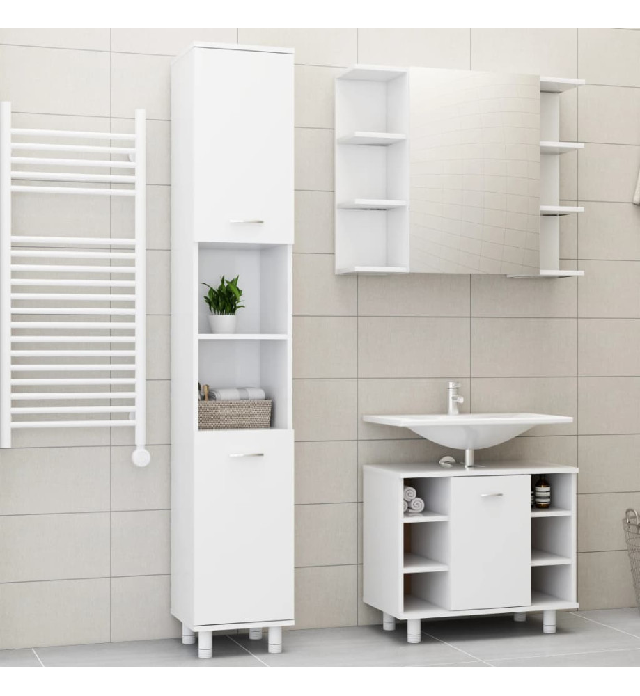 Ensemble de meubles de salle de bain 3 pcs Blanc Aggloméré