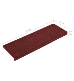 Tapis d'escalier 15 pcs 65x21x4 cm Rouge mat