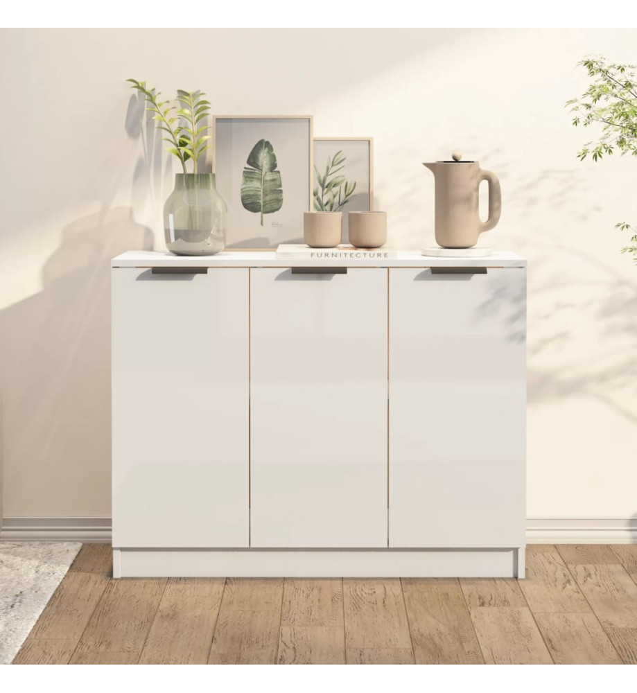 Buffet Blanc brillant 90,5x30x70 cm Bois d'ingénierie