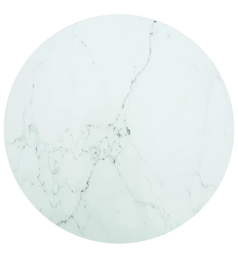 Dessus de table blanc Ø90x1 cm verre trempé avec design marbre