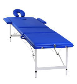 Table pliable de massage Bleu 3 zones avec cadre en aluminium