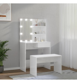 Ensemble de coiffeuse avec LED Blanc brillant Bois d'ingénierie